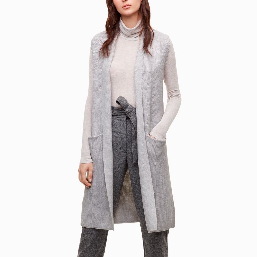Aritzia WILFRED Olivie Merino Wool Sleeveless Long Cardigan Vest
